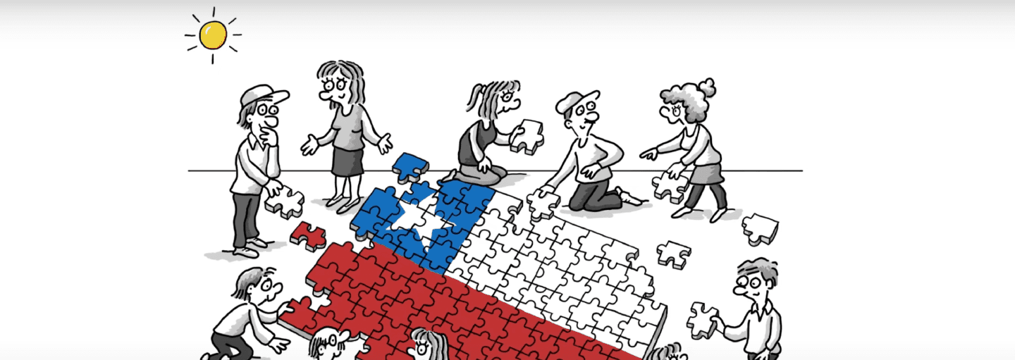 Dibujo de Guillo sobre la crisis de individualismo en Chile.